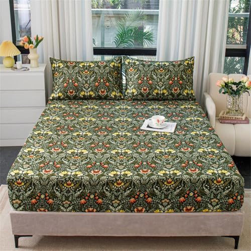 Spannbettlaken 90x200cm, Modernes Spannbettlaken mit Blumenmuster, Spannbetttuch aus Mikrofaser, Geeignet für Einzel- oder Doppelbetten, Matratzen bis 25cm, （Blumenmeer）