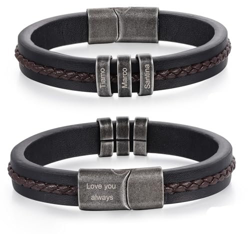 Glooraca Personalisierte Armbänder für Männer Benutzerdefinierte 1-5 Namen Leder Herren Armband Personalisierte Geschenke für Papa Ehemann Sohn
