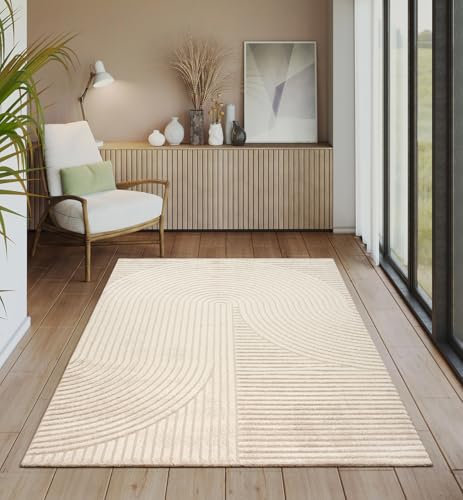 the carpet Everest - moderner Kurzflor Teppich Wohnzimmer Schlafzimmer mit Hoch-Tief-Effekt, 3D Effekt, hohe Flordichte und angenehm weich, Panglao Design, Beige, 140 x 200 cm