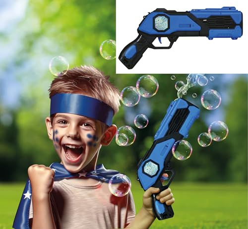 FIESTAS GUIRCA | Kostüm-Bubble Gun Kinder - Blau - 33 cm | Futuristisches Design | 33 cm | Integrierter Tank | Sichtfenster Bedruckt | PVC | Geburtstag, Karneval & Fasching