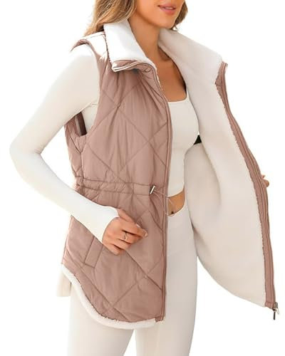 duxyoz Women's Gilets Plus Size Fleece Lined Gilet Ladies Body Warmer Thermal Vests Puffer Padded Coats Zipper Quilted Jacket Sherpa Vest Winter Warm Waistcoat Pockets Cozy Outerwear Winter Clothes