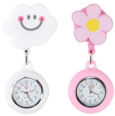 Nazaz Montre à Gousset d'Infirmière 2Pcs, Montre Trotteuse en Silicone avec Broche, Convient aux infirmières et Autres Professionnels de la santé,Précis et Facile à Lire, Facile à Transporter (Fleur)