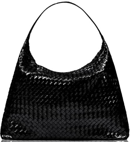 JINMANXUE Gewebte Tragetasche für Damen, gewebte Taschen mit kleiner Geldbörse, großer geflochtener Tragegriff oben, Hobo-Handtasche, Schwarz, 15.7 W x 5.3 D x 11.8 H