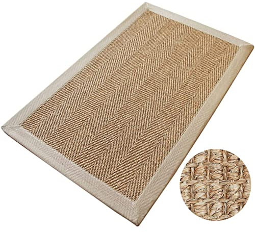 Hand Woven Natural Sisal Door Mat Indoor Outdoor Welcome Mat Non Slip Entryway Doormat Modern Jute Dirt Trapper Rug Home Decor Carpet Commercial Grade Layered Design Resists Dirt 24x39inch Beige Color