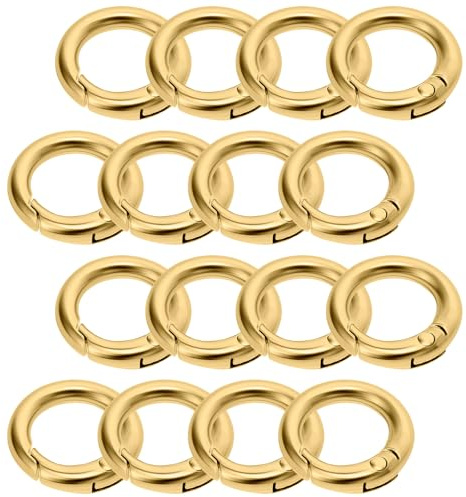 Lusofie 16 Stück Mini Karabiner Runde O Ring Schlüsselring Karabiner 2cm Spaltring Schlüsselanhänger Druckknopf Clip Haken Handwerk DIY Schlüsselbund Zubehör Karabinerhaken (Gold)