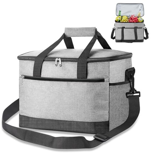 Beautyshow Kühltasche, 30L Groß Picknicktasche, Lunchtasche, Isoliertasche Faltbar, auslaufsicher & wasserdicht Thermotasche für Lebensmitteltransport, Grau