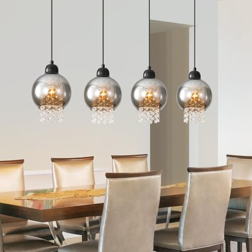 ZMH Pendelleuchte Esstisch Hängelampe E27 - Hängeleuchte 4 Flammig Glas Esszimmerlampe Vintage Esstischlampe Rauchgrau Esszimmer Pendellampe für Wohnzimmer Schlafzimmer Küch(ohne Leuchtmittel