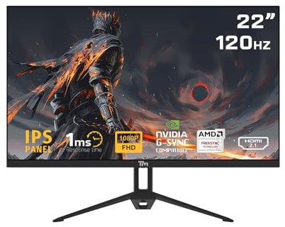 Twisted Minds 22 Inch FHD 1080p IPS Gaming and Computer Monitor, 120Hz, 1ms Response Time, HDMI 2.1 & DisplayPort 1.4, Built-In Speakers,HDR, Adaptive Sync & Low Blue Light, For Office & Gaming, Black