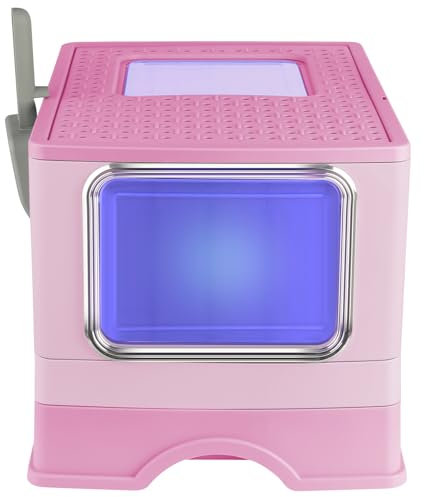 Maison de Toilette pour Chat,Bac à Litiere Chat Autonettoyante,Litière Automatique Autonettoyant pour Chats avec des Rayons ultraviolets-52 * 39 * 39cm Stérilisation-Rose