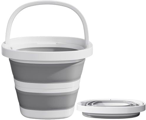 Faltbarer Eimer 5L, Falteimer aus Kunststoff, Putzeimer Faltbar, Platzsparend Zusammenklappbar Wassereimer für Draußen Angeln Sandkasten Camping Eimer（Grau）