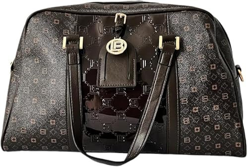 Laura Biagiotti Borsa Donna Bauletto Ecopelle Stampa Personalizata Riporti Vernice Due Manici e Tracolla Regolabile/Removibile ART. LB23W-115-2 LINEA HAMELIN Dimensioni: 23 X 37 X 12 cm. (MARRONE)