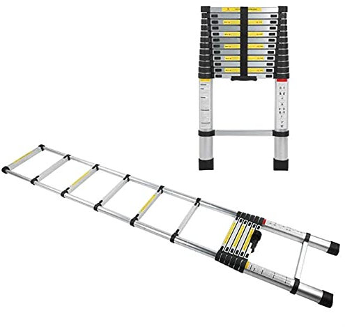 Telescopic Aluminum Ladder 4.1m/13.5ft, Adjustable 6.2m-2m, 150kg Load, for Home, RV, Attic, Outdoor Work - Compact, Lightweight, Design