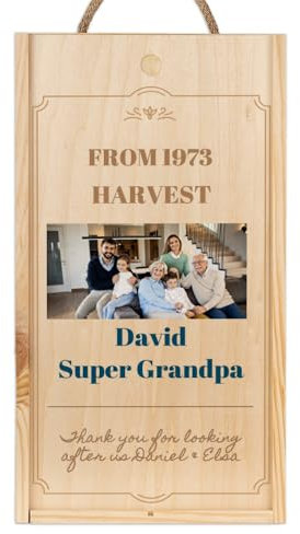 Wanapix | Caja de Vino Personalizada con Foto | Regalo Abuelo | Caja de Madera con Tapa Corrediza y Asa | Capacidad 2 Botellas | Regalo Original | 20,5 x 38 x 10,5 cm
