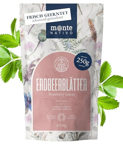 Tisane de Feuilles de Fraise Monte Nativo (250g) – Feuilles de Fraise délicatement séchées – Aromatique et 100% pure et naturelle en feuilles en vrac sans additifs – Infusion rafraîchissante et saine