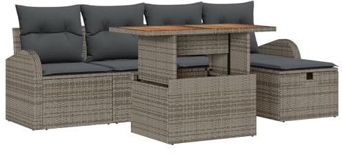 vidaXL 6-teiliges Garten-Sofa-Set mit Kissen in Grau und Beige aus Poly-Rattan. Perfekt für 5 Personen. Wetterfest und mit Stauraum. Modernes Design für Deine Terrasse oder Gartenlounge.