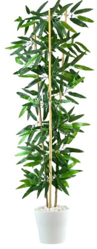 ARZOM - Bambus Kunstpflanze groß 110cm – Naturgetreue Kunstpflanzen für Wohnzimmer, Büro & Schlafzimmer – Pflegeleichte Fake Plant – künstliche Pflanzen wie echt – weißer Übertopf