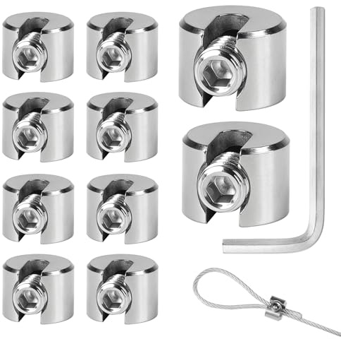 MIGUBIGU 10PCS Serre Cable Acier Inoxydable 5 mm M10, Serre-Câbles Inox | avec Hexagone Vis Clé, Clip de Serrage Corde pour Câble Métallique, Tendeur de Corde à Linge, Tendeur Cable