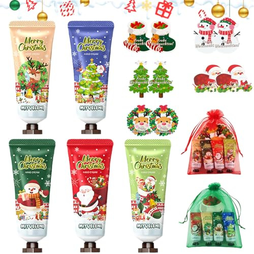 Handcreme Weihnachten Set, 5PCS Handcremes Mini, mit Weihnachtskarten | Mini Handcremes, Parfümierte Hand creme, für trockene und rissige Hände, für Frauen und Männer,Weihnachten Geschenk