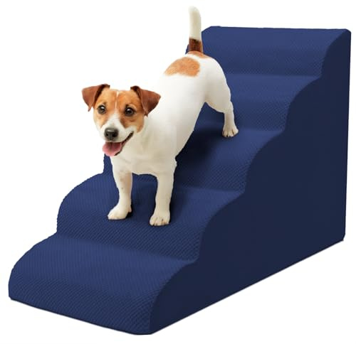 Niubya Hundetreppe für Kleine Hunde, H62 cm, für Katzentreppe Hundetreppe Bett und Sofa, ältere und verletzte Haustiere, mit waschbarem Bezug und hochdichtem Schaumstoff (Marineblau, 5 Stufen)
