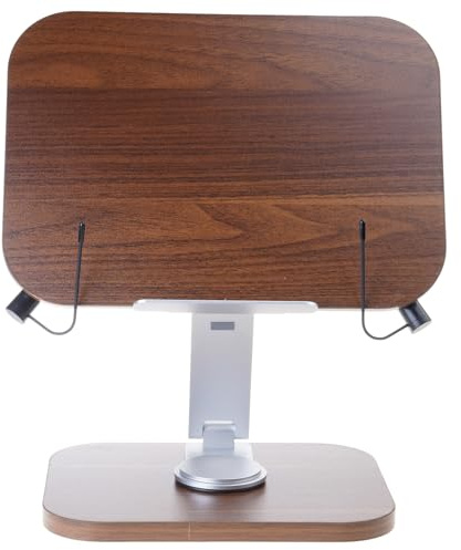Illkjasfc Support réglable en bois et aluminium pour ordinateur portable, tablette, livre de cuisine avec rotation à 360 degrés pour une utilisation polyvalente, support de bureau en aluminium