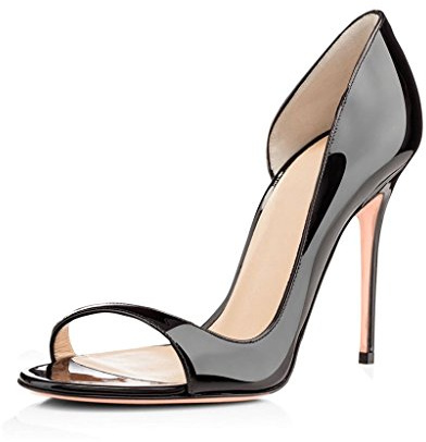 EDEFS PeepToes Damen Pumps Hohe Schuhe 12 cm Stiletto High Heels Büroschuhe Hochzeit Abendschuhe Elegant und Bequeme Lack Schwarz EU36