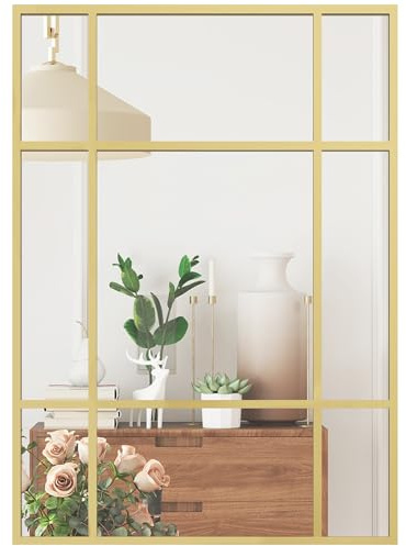 HOMCOM Espejo Rectangular de Pared, 70x50 cm, Espejo de Ventana con Marco de Metal, Decorativo para Salón, Dormitorio, Entrada, Dorado