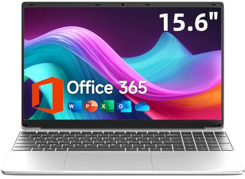 jumper 15.6 inch Laptop with Office 365, 4GB RAM 128GB Storage, 1080 HD Display Laptops, 5205U Processor, USB3.0, 38Wh Battery, Portable Laptops for Business, School, Keyboard Film UK-Silver