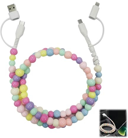 4 in 1 Multi Charger Cable Beaded Phone Charger,Extra Long USB C Fast Charging Cable,1M Beaded Charger Lead for Smartphones and Tablets,Handmade Colorful Beaded Charging Cord,USB C Cable Beaded