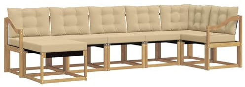 vidaXL Outdoor-Sofagarnitur mit Kissen 7 pcs Weiß und Beige, Moderne Loungemöbel für draußen, wetterfestes Sofa, Bequeme Sitzgelegenheit, minimalistisches Gartenmöbel