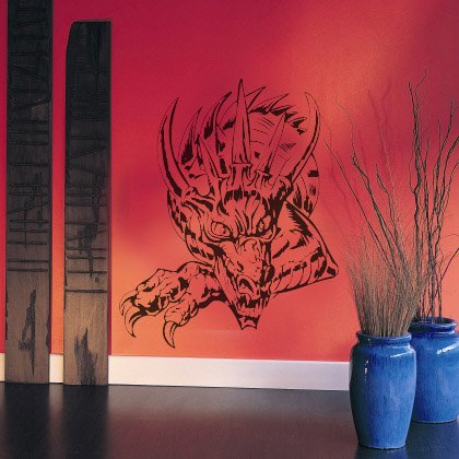 INDIGOS UG WANDTATTOO w352 Drache Drachen Feuer Monster Wandaufkleber 80x64cm, Silber - Dekoration Fensterfolie - Wandaufkleber - Kinderzimmer Wohnzimmer Schlafzimmer Küche Badezimmer Büro Hotel