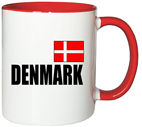 Mister Merchandise Kaffeetasse Denmark Fahne Flag Teetasse Becher, Farbe: Weiß-Rot