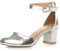Ajvani Womens Ladies Low mid Block Heel Ankle Strap Court Shoes Sandals Size, 4 UK, Silver Metallic