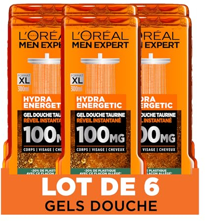 L'Oréal Men Expert - Gel Douche Anti-Fatigue pour Homme - Rafraîchit & Nettoie - Enrichi en Taurine - Hydra Energetic - 300 ml