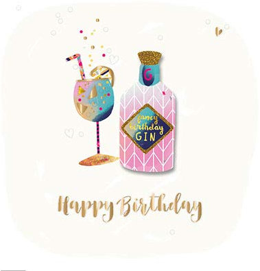 Happy Birthday Fancy Birthday Gin Bottle Handmade Embellished Greeting Card by Talking Pictures Cards