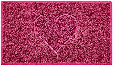 Nicoman Heart Shape Embossed Entrance Door Mat Non Slip Dirt Trapper PVC Spaghetti Mat with Rubber Base, Jet Washable Quick Drying Doormat Indoor or Outdoor - (Medium, Pink, 75 x 44cm)