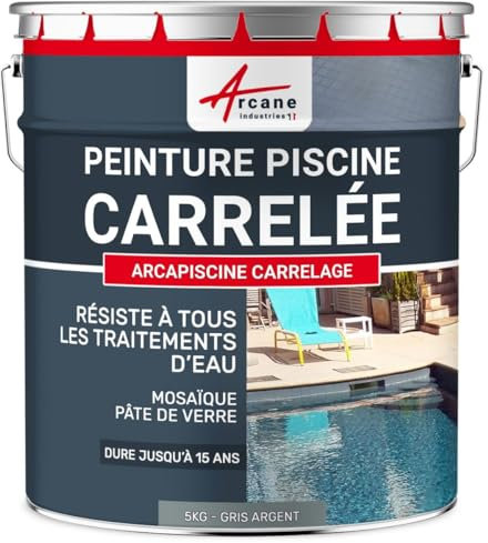 ARCANE INDUSTRIES Peinture Piscine carrelage - 5 kg (jusqu'à 15m² pour 2 Couches) Gris Argent - RAL 7001