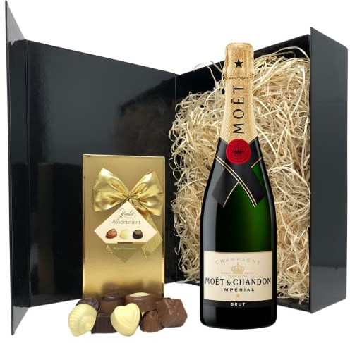 Champagne Gift Set - Moet and Chandon Champagne and Chocolates Gift Hamper Box - Birthday Gift Sets for Women, Men, Couples or Best Friend