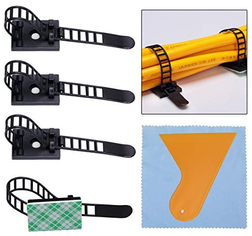 100 Stück Kabelclips, Selbstklebende Kabelhalter für Desktops und Heimgebrauch, Mit Hochwertigem Klebstoff, Inklusive Reinigungstuch und Schaber, Ideal zur Kabelorganisation