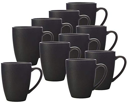 Maxwell & Williams Caviar Black Becher, Tasse, Kaffeetasse, Premium-Keramik, Schwarz, 400 ml, AX0353, 10er Set