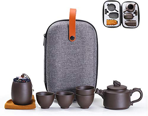 TOLOG Reise-Tee-Sets, chinesische Kung-Fu-Keramik-Teekanne, tragbar, handgefertigt, violett, Ton, Teetassen, All-in-One Geschenktasche für Erwachsene (Purple Clay Dragon Tea Sets)