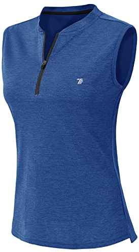 YSENTO Damen Sport T-Shirt Ärmelloses Golf Poloshirt Schnell Trocken Laufshirt Yoga Gym Oberteile Tank Top(01Blau,XL)
