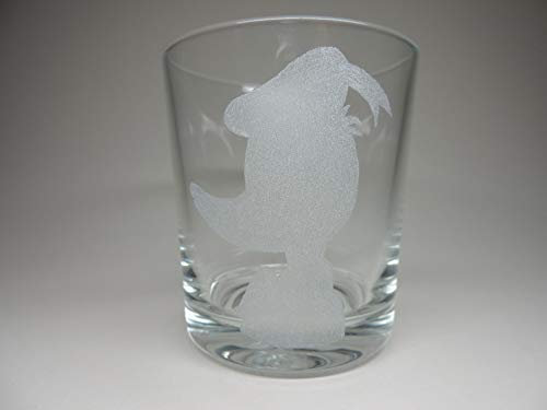 Lichtidee Teelicht Glas Windlicht Tischlicht graviert mit Donald Duck Handmade Unikat Ostern Muttertaggeschenk, Höhe 8cm,