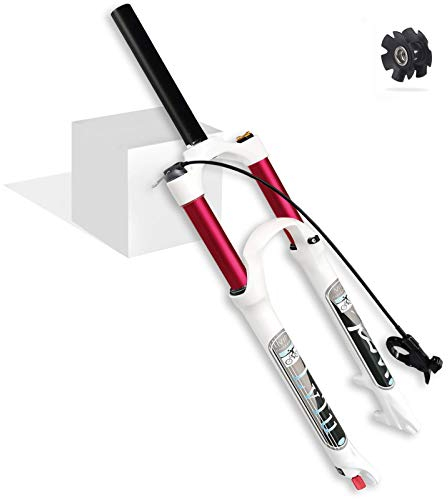 LvTu MTB Fahrrad Luft Vorderrad Gabel 26 27.5 29 Zoll, Ultraleicht Magnesiumlegierung Mountainbike Federgabel Gerades/Konisches Rohr for 1.5-2.45 Reifen(Straight Remote Lock Out,26 Zoll)