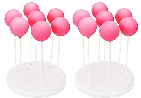 NANGOPOP Cake Pop Ständer – 7 Löcher Holz Lutscher Halter Display Runde Süßigkeiten oder Saugnapf Ständer für Hochzeit, Geburtstag, Party, Weiß, 2 Stück