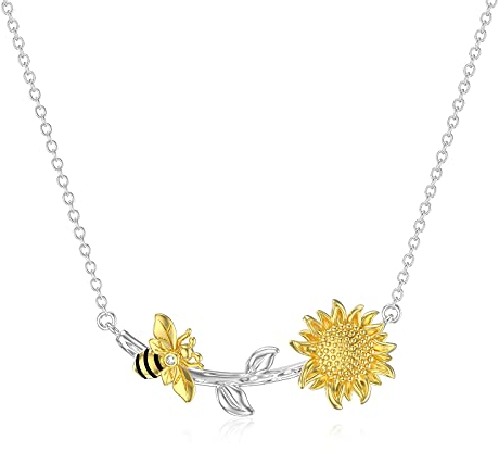 SOULMEET Bienen-Halskette 925 Hummel Sonnenblume Anhänger You are My Sunshine Halskette Geschenk für Frauen Mädchen