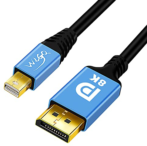 WLGQ 4K 120 Hz Mini DP vers DP1.4 8k 60 Hz Thunderbolt2 Mini DisplayPort vers DisplayPort Câble de données HD à taux de rafraîchissement élevé pour les jeux 4k @ 144 Hz 1m