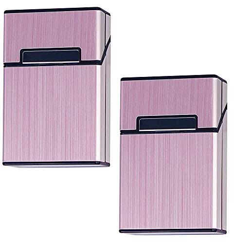 Crush-resistant Cigarette Case for Full Pack: Withstands 20kg pressure | Hard Metal Cigarette Box - Prevents Cigarettes from Deforming - Fits Whole Packs of King-size Cigarettes - 2-Pack Rose Red