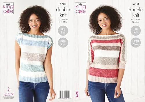King Cole Ladies DK Knitting Pattern Easy Knit Boat Neck Sweater & Top (5783)