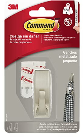 Command 3M MR01-BN Gancho metálico de color níquel pulido con reflejos modernos pequeño