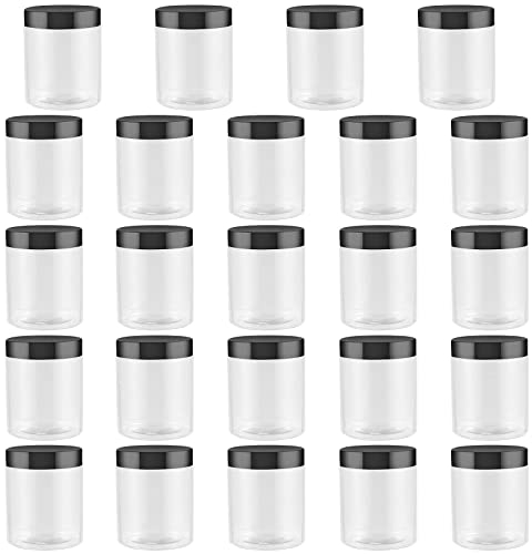 HEIHAK 24 Pack 8 oz 250ml Round Plastic Jars with Lids, Clear Plastic Empty Slime Jars, Small Storage Containers for Jam, Sweets, Crafts